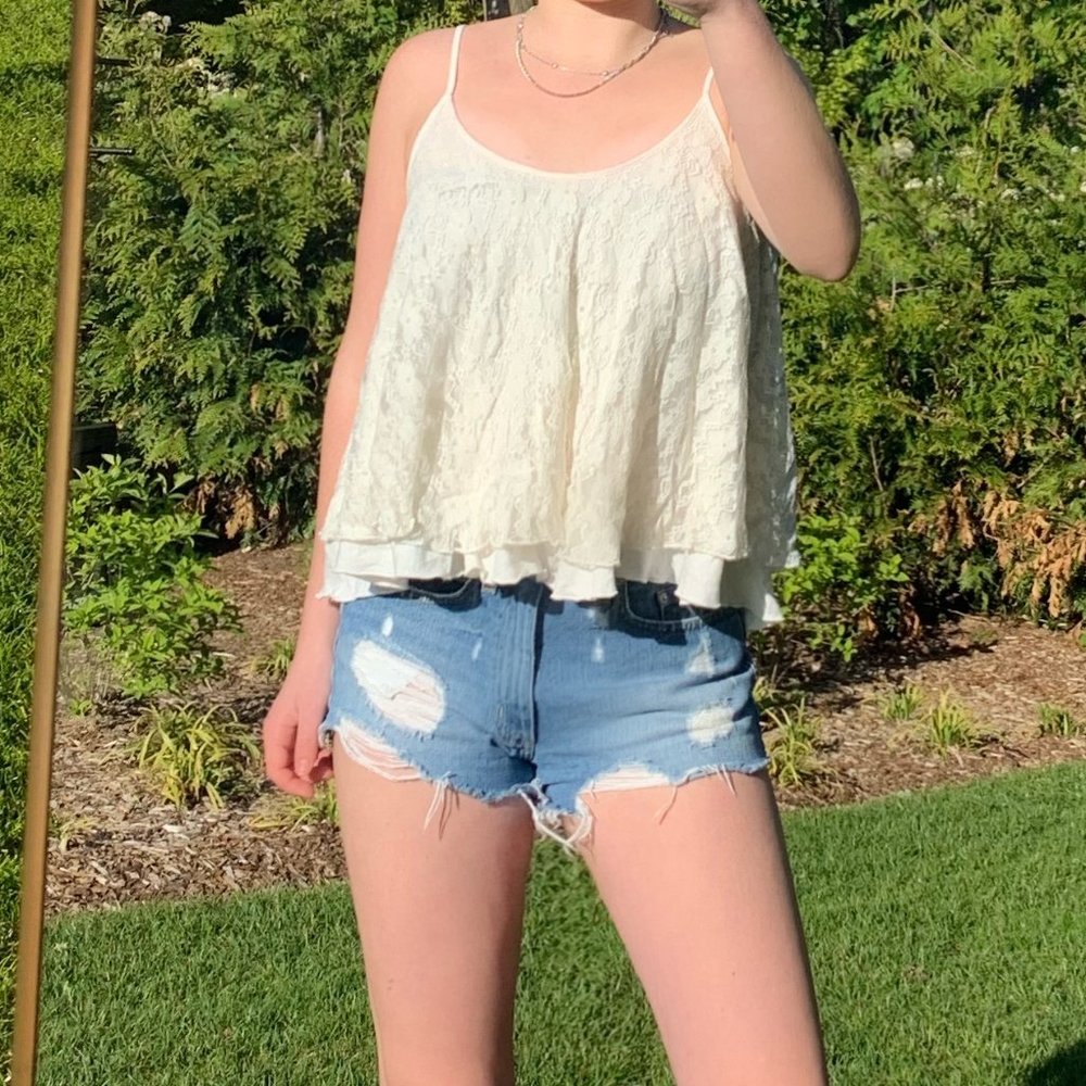 Express Cream Lace Layered Tank Top